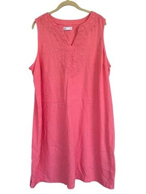 NEW Croft & Barrow Linen Blend Pink Sleeveless Shift Dress Embroidered Sz XL